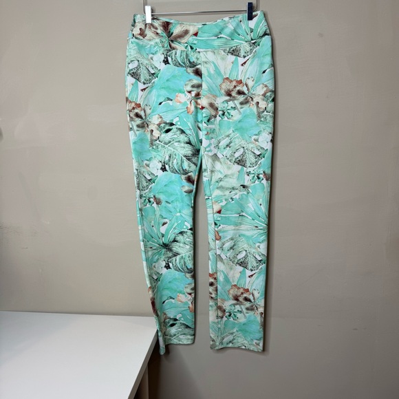 Soft Surroundings Tropical Print High-Waist Leggings Aqua Green Floral Sz TM - Picture 2 of 10